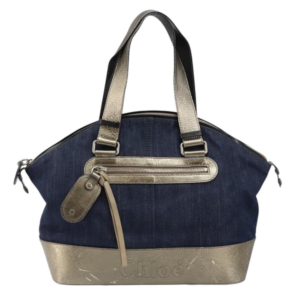 Chloe Denim Leather Tote Bag Blue